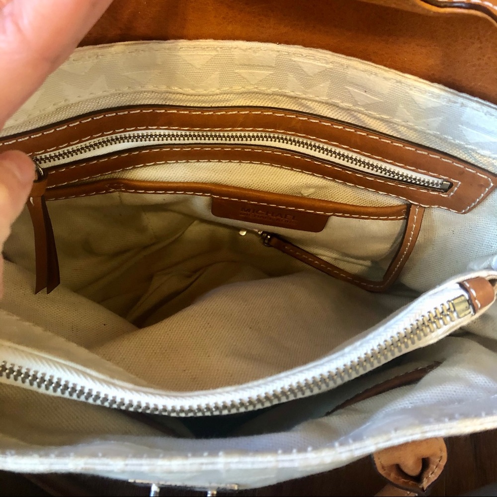Michael Kors White and Brown Jacquard Satchel Signature Bag - Picture 9 of 10